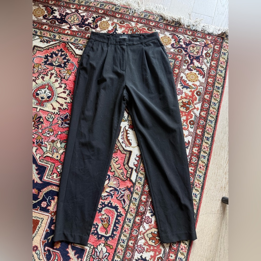 Frank & Oak Black Wool Blend High-Rise Pleated Trousers - like new!